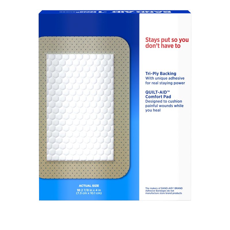 Band-Aid, Brand Tru-Stay Adhesive Pads, Large Sterile Sheer Bandages for First Aid and Wound Care, Large Pad Covers and Protects Minor Cuts, Scrapes and Burns, Lightweight, Large Size, 10 Count