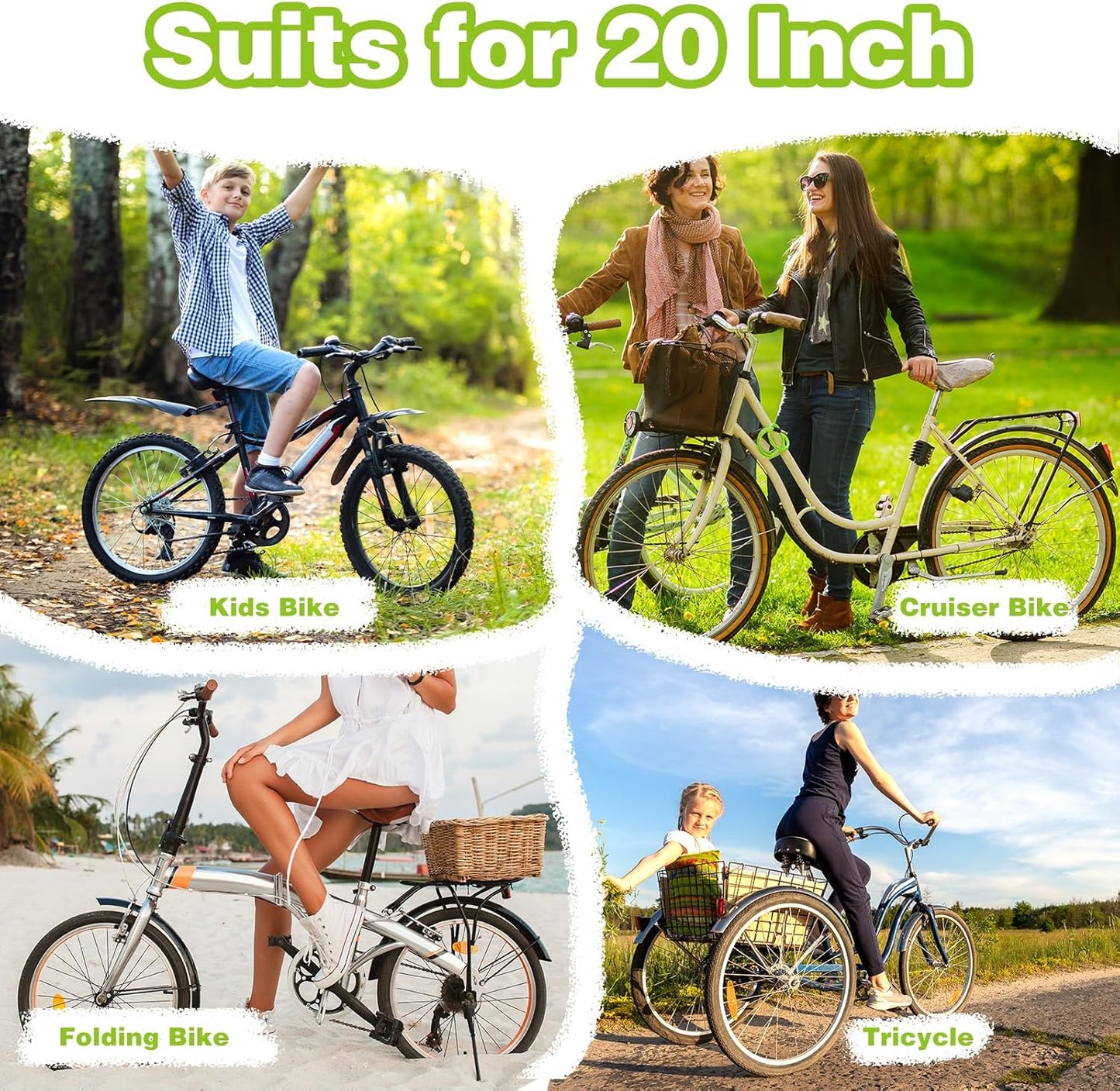 20/24 x 1.75 Inch Bike One/Two Pack Bicycle White Wall Side Black Tires Folding Bead Tires with/Without Inner Tubes Compatible with 20"/ 24" City Bike, Lady Bicycle, Cruiser Bikes, Tricycles
