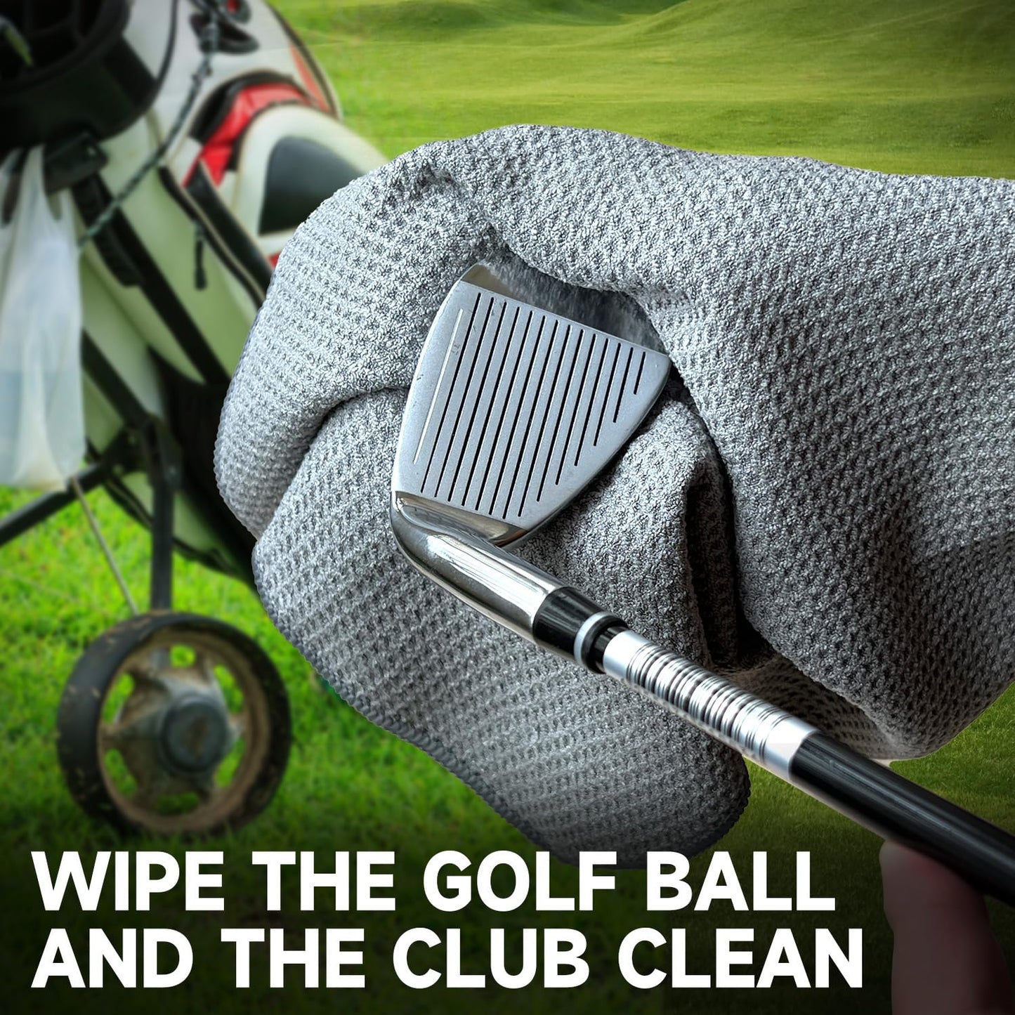 3 Pack Golf Towels - 16"x24" Tri-Fold Waffle Microfiber Golf Towel for Golf Bag/Golf Cart, Heavy-Duty Carabiner & Ultra Absorbent Fabric to Wipe Sand, Mud & Sweat (Black/Grey/Red)