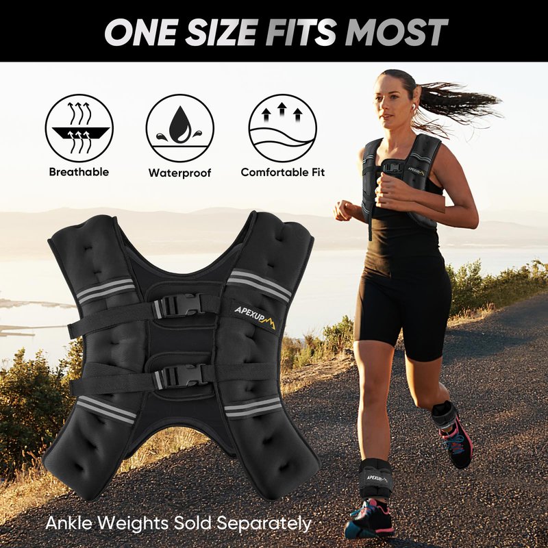 APEXUP 5lbs Weighted Vest with Washable Layer, Weight Vest for Women Men, Workout Equipment for Strength Training Running (Black/Two Layer)