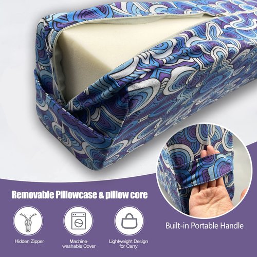 Aozora Yoga Bolster Pillow for Restorative Yoga Supportive Meditation Cushion with Carry Handle and Yoga Strap 8-Feet Helps Alleviate Pressure (Waves Blue)
