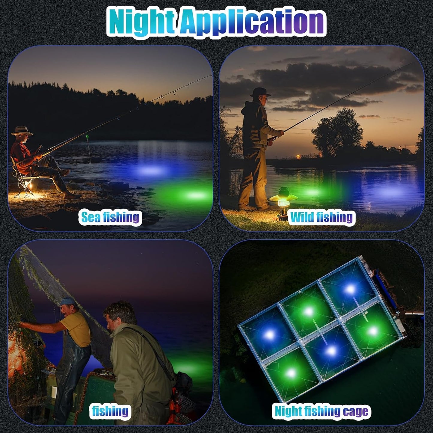 2 Pcs Adjustable 12V 15W Underwater Submersible Fishing Light Fishing Attracting Light LED Lure Bait Finder Lamp with 16.4ft Cord for Pool Boat Sea Crappie Squid Shad Shrimp