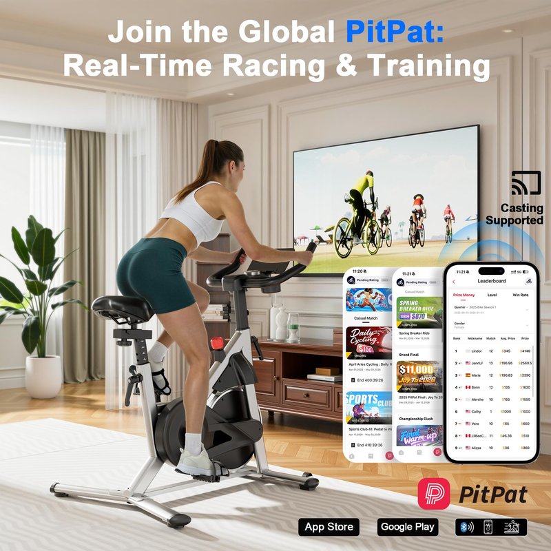 Lacuffy Exercise Bike, Indoor Cycling Bike with 32 Levels of Adjustable Magnetic Stationary Bike, Cycle Bike with 300lbs Weight Capacity, Workout Bike with PitPat App & Comfortable Seat Cushion