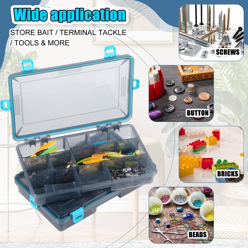 Wonderjune 6 Pack Fishing Tackle Boxes Waterproof 3600 and 3700 Tackle Trays with Removable Dividers Plastic Storage Organizer Bait Vault Camouflage Box for Freshwater Saltwater (Blue,3600)
