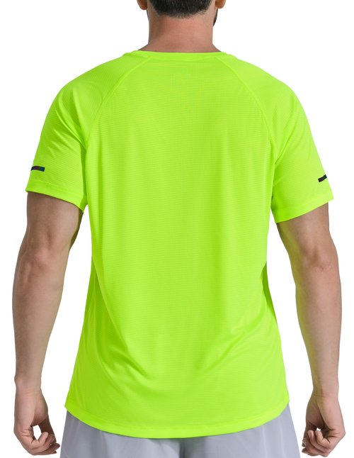 DFSOFT Men's Short Sleeve Workout Shirts Quick Dry Lightweight T-Shirts Gym Running Athletic Tshirt for Summer Fluorescent Green L