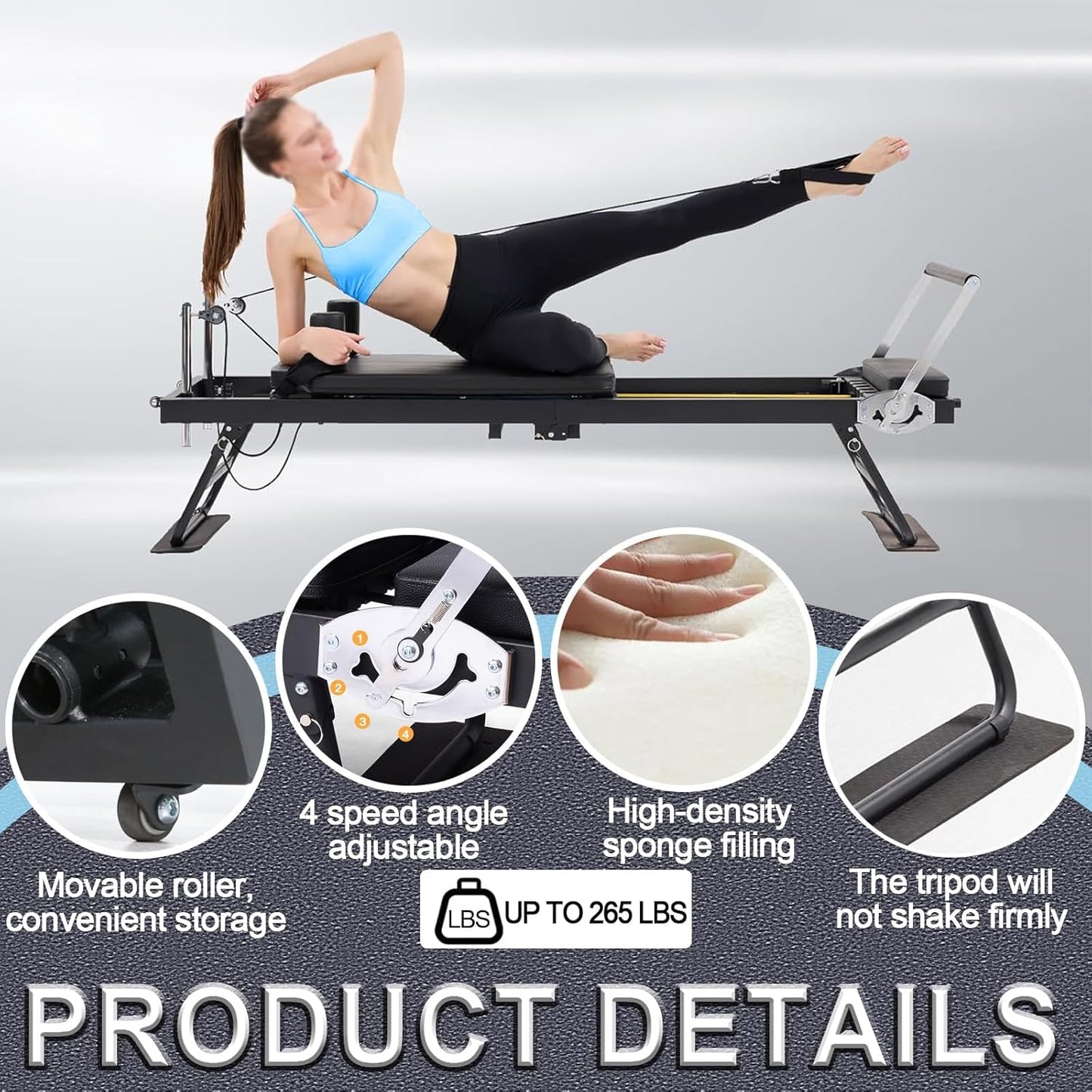 002,Foldable Pilates Equipment for Home Workouts Improve Body Posture Improve Concentration Builds Muscle Strength Suitable for Advanced and Beginners Users