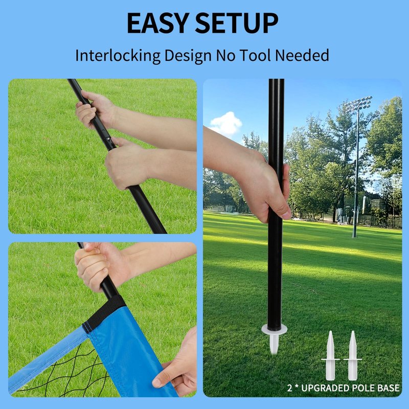 Portable Outdoor Volleyball Net Set for Backyard Beach with Adjustable Poles, Soft PU Volleyball & Pump, Carry Bag and Durable Anti-Sagging Net (Blue, 32ft)