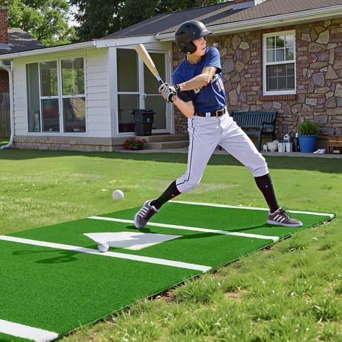 VEVOR 10'x3.8' Baseball Softball Hitting Batting Mat, Indoor/Outdoor Anti-Slip Anti-Fade Softball Mat, Lined & Foam Backing Training Aid with Tightening Rope, Portable Practice Mats, Green