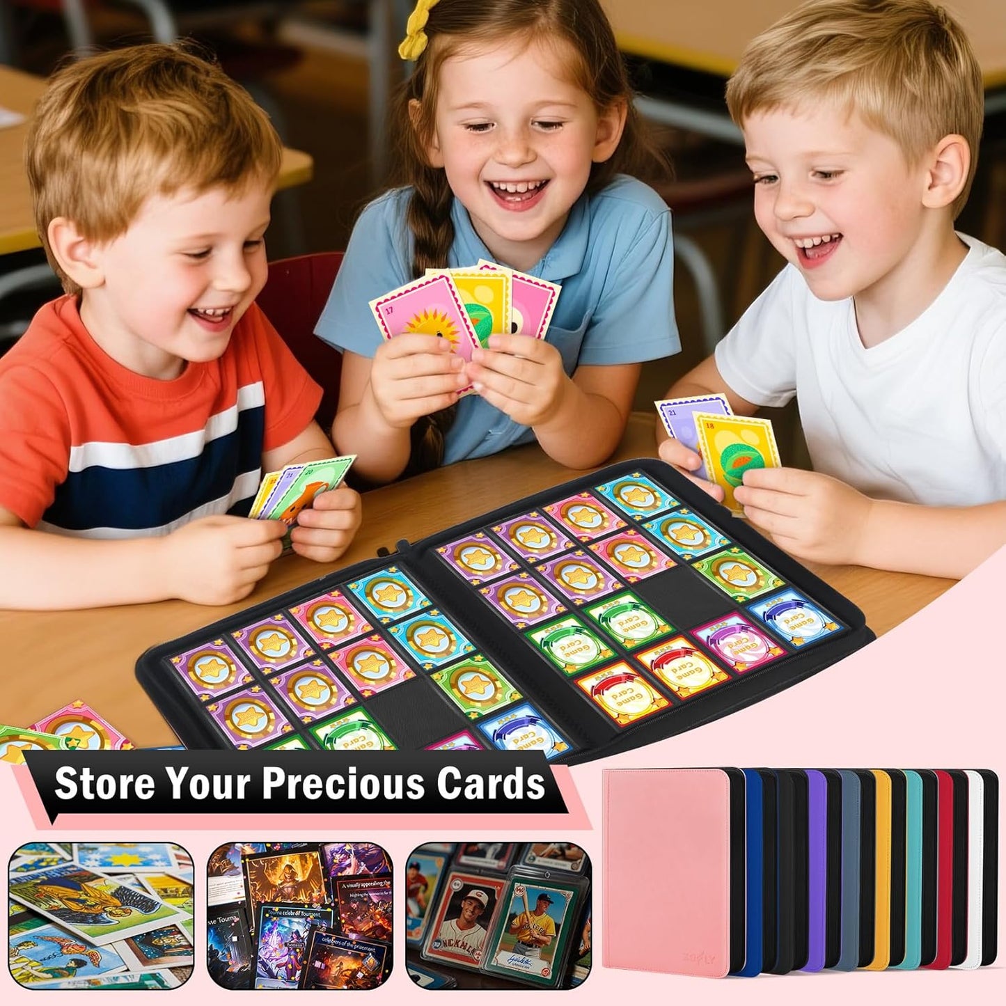 12 Pocket Card Binder, Zipper Trading Card Binder, 720 Large Capacity Side Loading Non-Ring Card Album, Double Sided Acid-Free Card Protector Binder, Card Collection for TCG, MTG, Sport Card, Pink