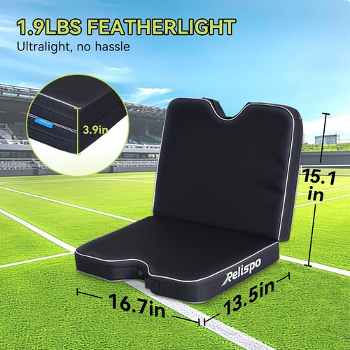 Relispo 3-in-1 Stadium Seat Cushion, Premium Memory Foam & High-Density Foam Bleacher Cushion, Anti-Slip Waterproof Portable Stadium Cushion for Bleachers, Sports Events, Camping (2 Packs)