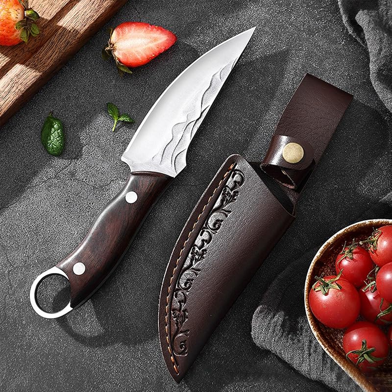 Fixed Blade Survival Knife with Leather Sheath - 8.5-Inch Full Tang Bushcraft Hunting Knife