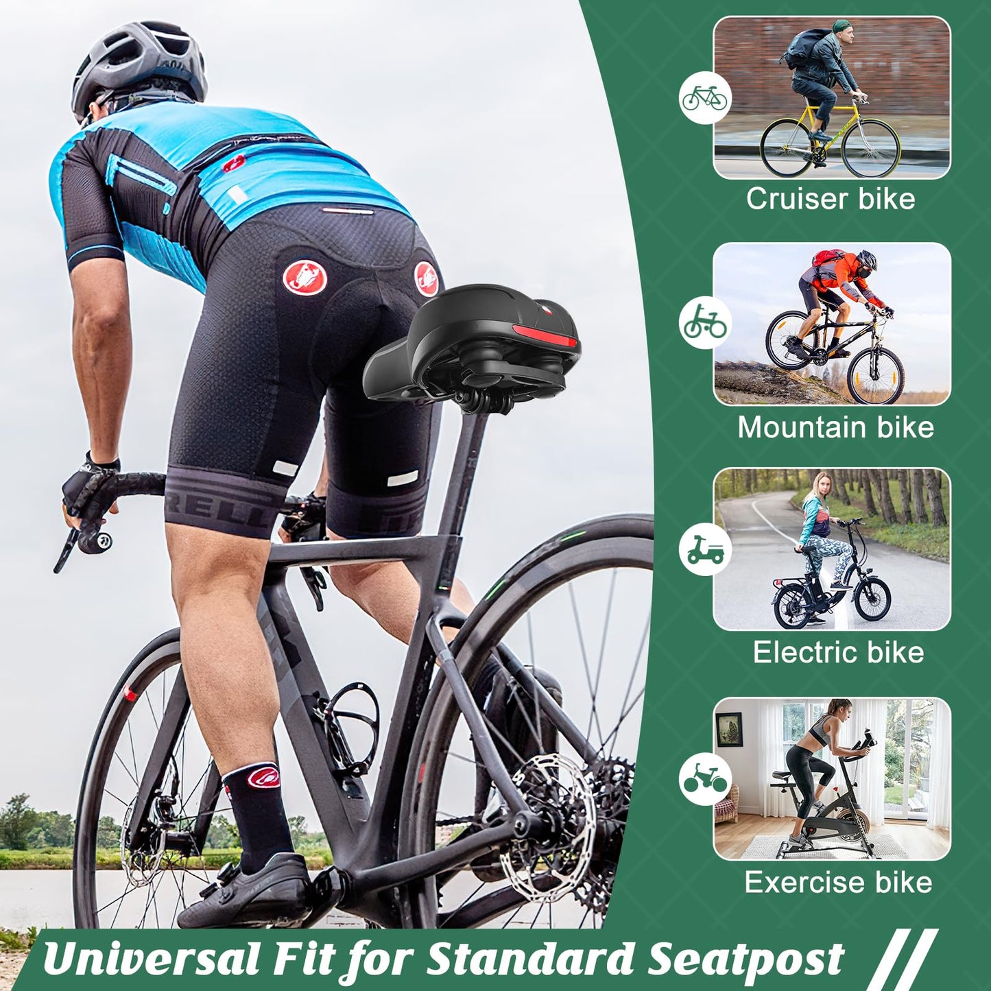 Comfortable Seat Cushion for Men Women with Dual Shock Absorbing Ball Memory Foam Waterproof Wide Bicycle Saddle Fit for Road Bikes