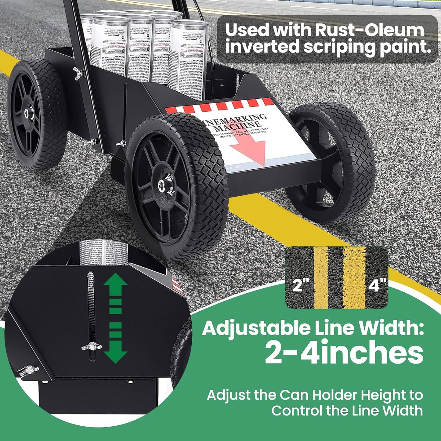 2395000 Striping Machine,Compatible with Rust-Oleum Inverted Marking Spray Paint,Ready-to-Use Parking Line Striper,2"-4" Adjustable Spray Width,for Various Road Surfaces,Parking Lot Striping Machine