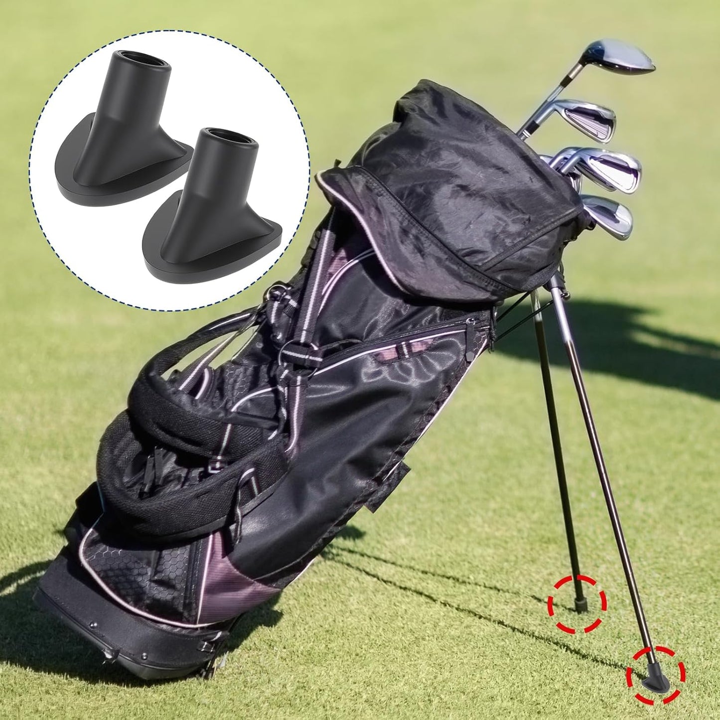 2 Pcs Golf Bag Stand Replacement Feet Wear-Resistent Golf Bag Stand Attachment Accessories Strong Grip Easy to Install