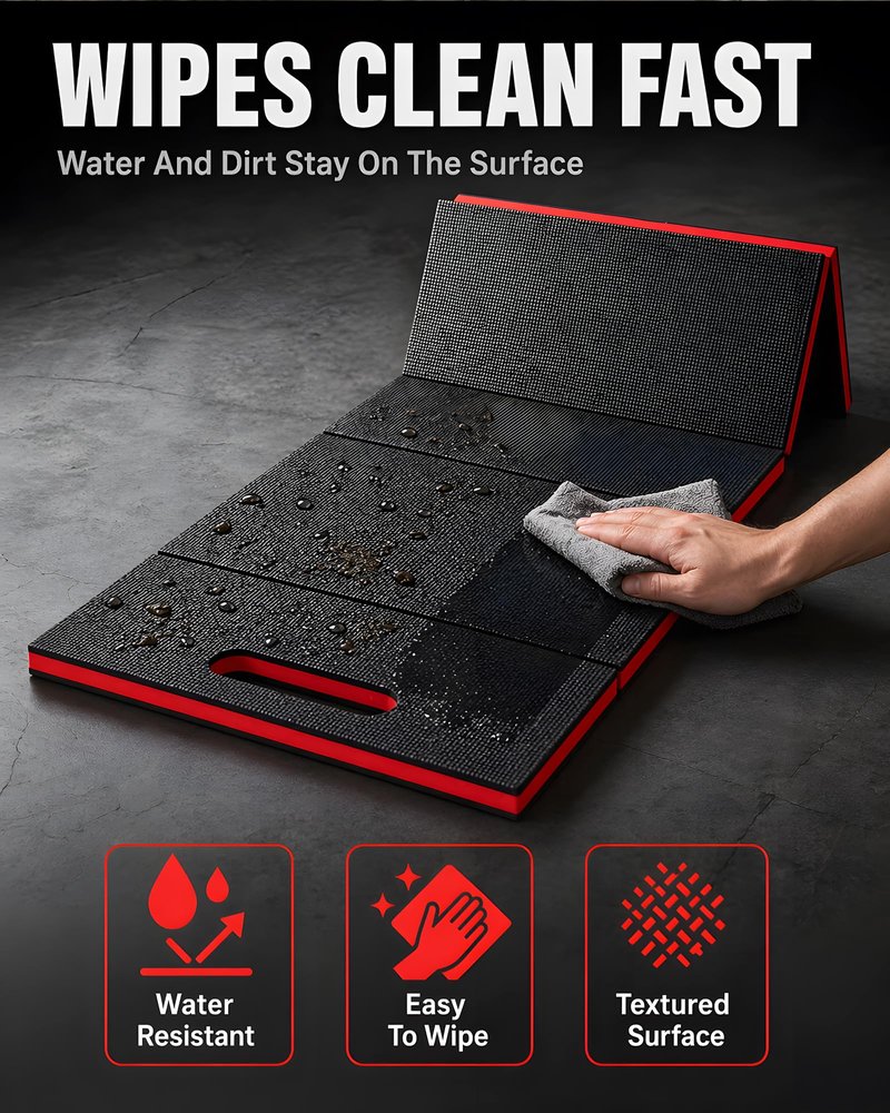 Sevenjungle Foldable EVA Utility Mat with Handle, Heavy Duty Mechanic Mat for Kneeling, Workouts, Garages, Gardening, Camping, Picnics, Outdoor Adventures and Home Gyms, Red