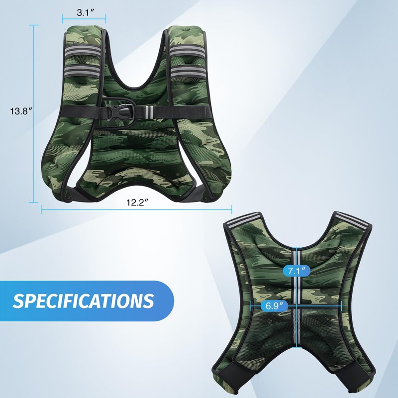 ZELUS Weighted Vest, 6lb/8lb/12lb/16lb/20lb/25lb/30lb Weight Vest for Men Women with Storage Pocket & Reflective Strips for Workout Strength Training Running Muscle Building, Forest Green Camo (8 lb)
