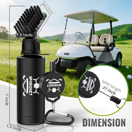 SPOROKET Pro Golf Club Brush Cleaner with Heavy Duty Retractable Clip and Squeeze Bottle for 4 oz of Water, Premium Golf Accessories for Men
