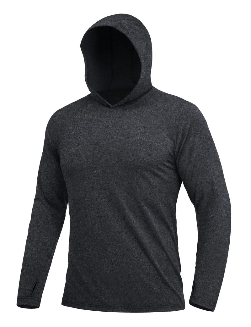 MAGCOMSEN Mens Uv Protection Shirts Long Sleeve with Hood Athletic Running Shirts Workout Sun Shirts UPF 50+ Fishing Shirts Quick Dry Hiking Outdoor Shirts Black L