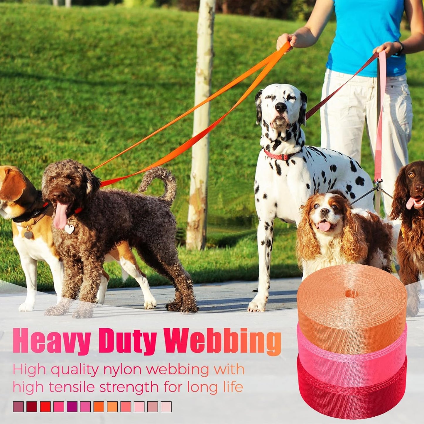 12 Rolls Nylon Webbing 1 Inch 1.5 Inch Heavy Duty Nylon Strap Webbing Strapping for Lawn Chair Backpack Straps Climbing Pet Collars Pet Leash DIY Craft Gear Repair