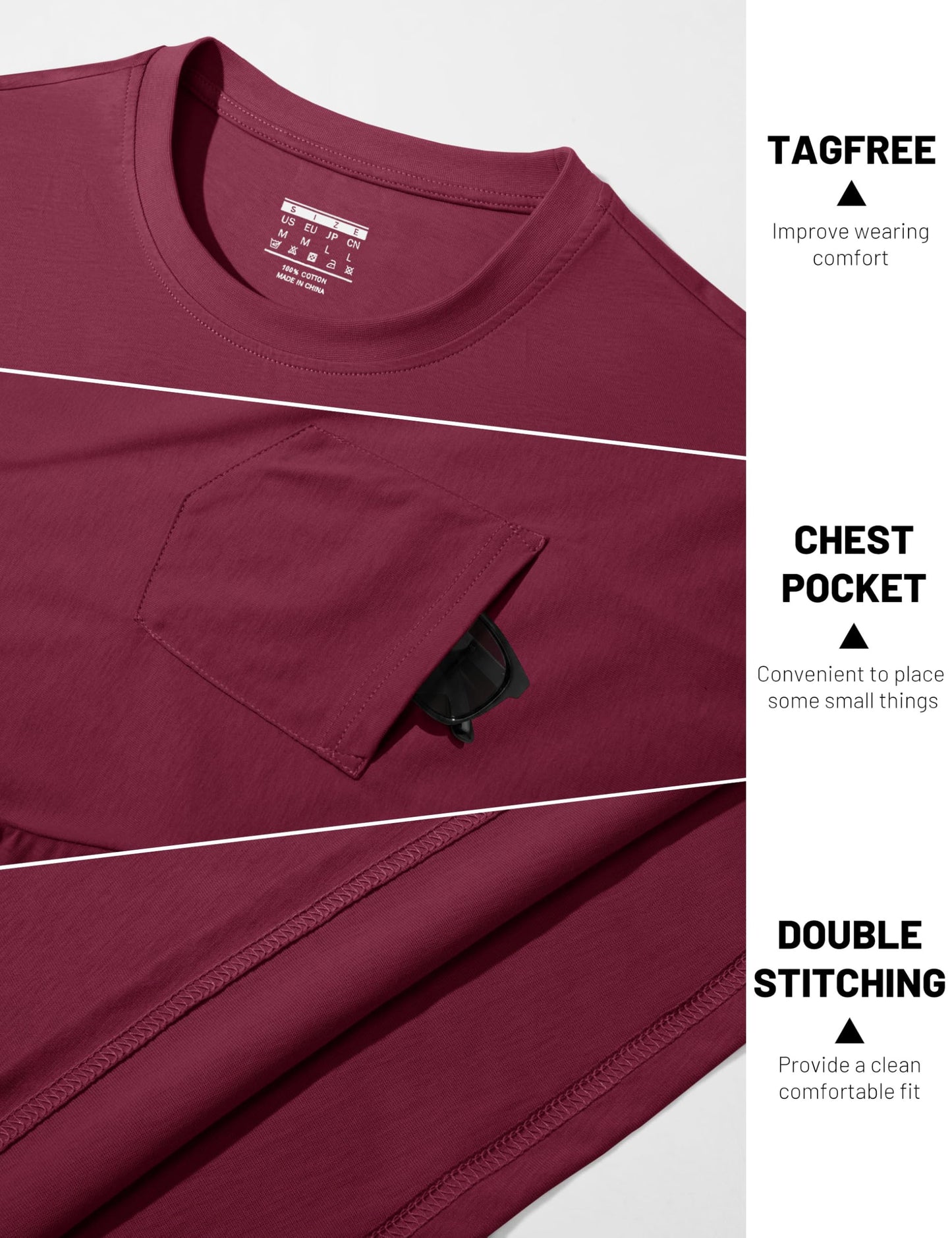MAGNIVIT Pocket Shirt for Men Pocket Tee Cotton Tshirt Regular Fit Crew Neck T Shirt Short Sleeve Shirt Mens Pocket Tee Red L