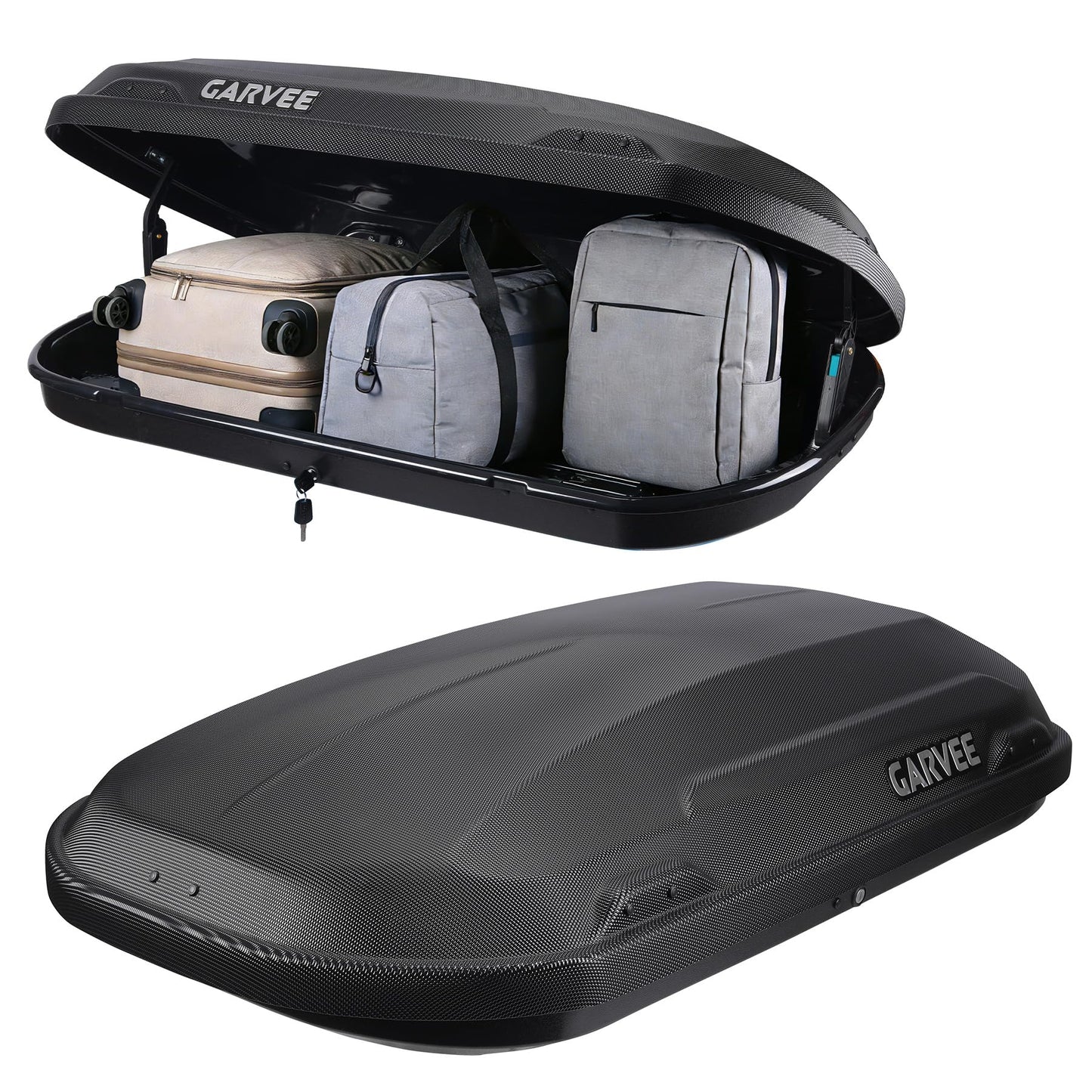 Garvee Rooftop Cargo Box Carrier, Dual-Side Opening Vehicle Hard-Shell Carriers, Roof Mount Travel Luggage Storage, 135 LBS Weight Capacity with Secure Straps&Keys, Black (11.5 Cubic)