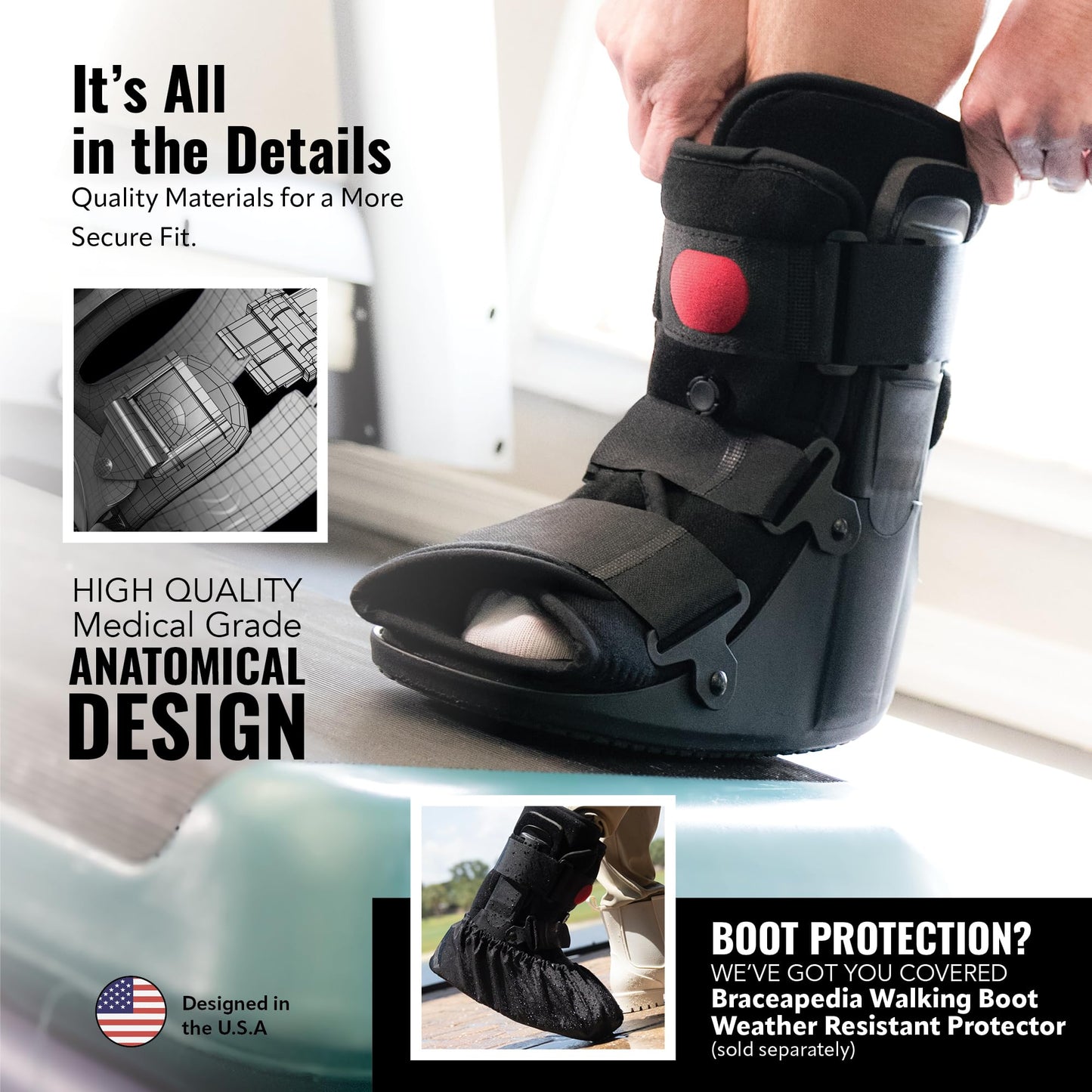 Braceapedia Youth Rapid Recover Short Walking Boot, Kids Fracture Boot, Kids Medical Grade Foot & Ankle Support Brace for Fractures, Adjustable Air Pump, Sprain & Injury Recovery, Black (X-Small)