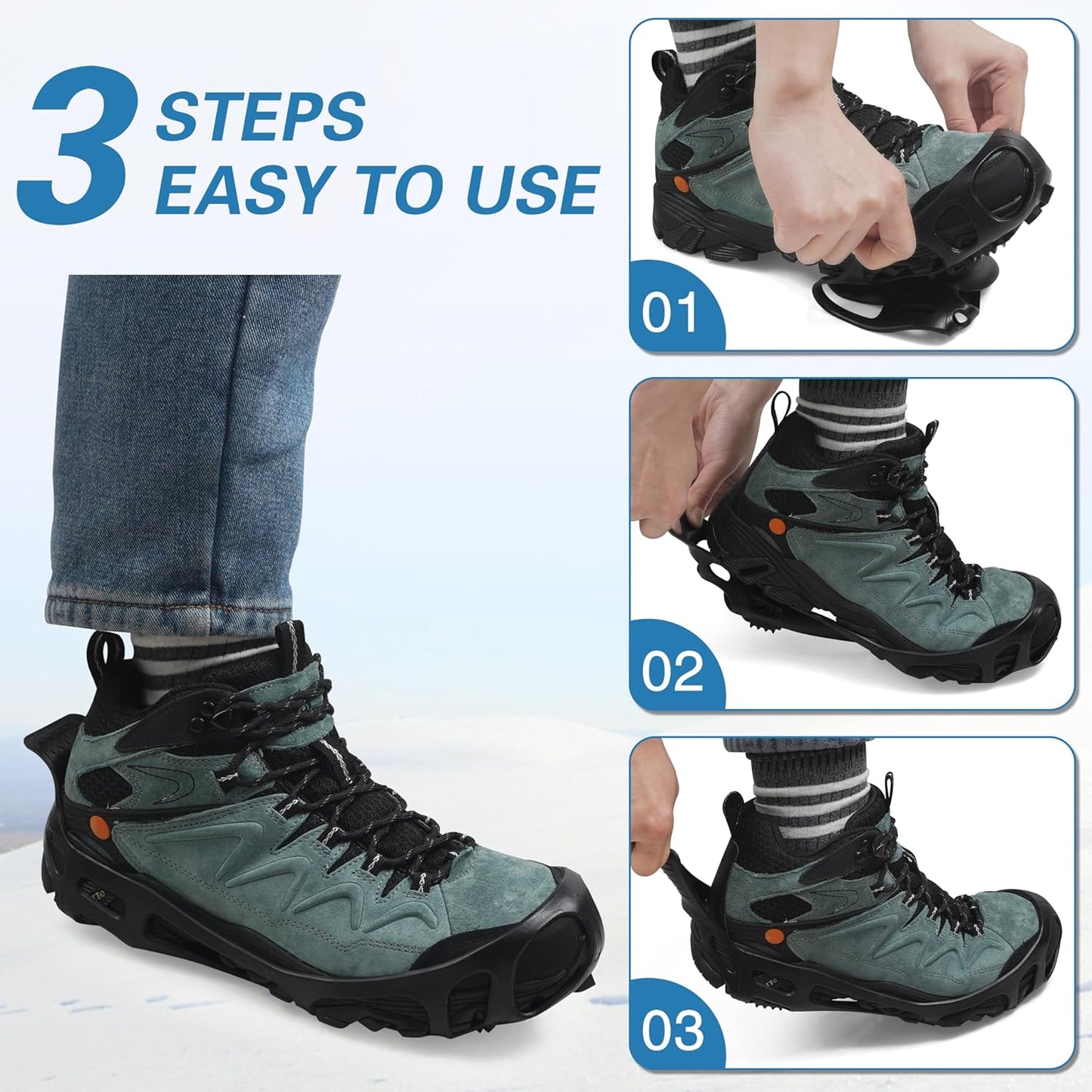 Ice Cleats Snow Traction Cleats Crampon for Walking on Snow and Ice Non-Slip Overshoe Rubber Anti Slip Crampons Slip-on Stretch Footwear