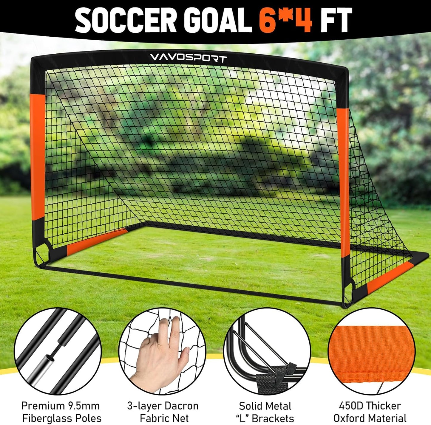 Kids Soccer Goals for Backyard Set, 2 of 4x3 / 6x4 ft Portable Soccer Goal Nets, Pop Up Mini Toddler Soccer Net Training Equipment & Ball, Cones for Ages 3-14, Outdoor Games Gifts for Youth