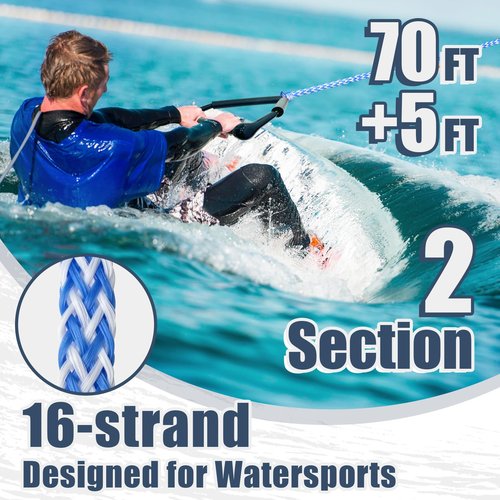 Wakeboard Rope with Handle 75ft, Ski Ropes for Water Skiing Wakesurf Wake Board Surf Floating Boating, Towable Boat Tow Pull Sports Line Thick Tough Watersports Kneeboard Surfboard Jet Accessories