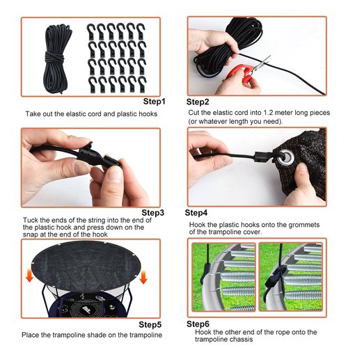 Trampoline Cover Round 12 Holes 90% Sunblock Shade Cloth 14FT Black Trampoline Top Shade Cover Sun Shade Mesh Tarp with 49FT Elastic Cord & 24 Plastic Hooks for Outdoor Backyard Playground(Tent Only)