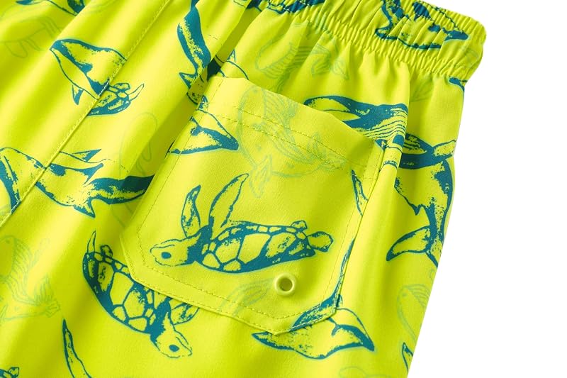 Neon Yellow Shark Toddler Boys Swim Trunks with Compression Liner - 10-12 Years