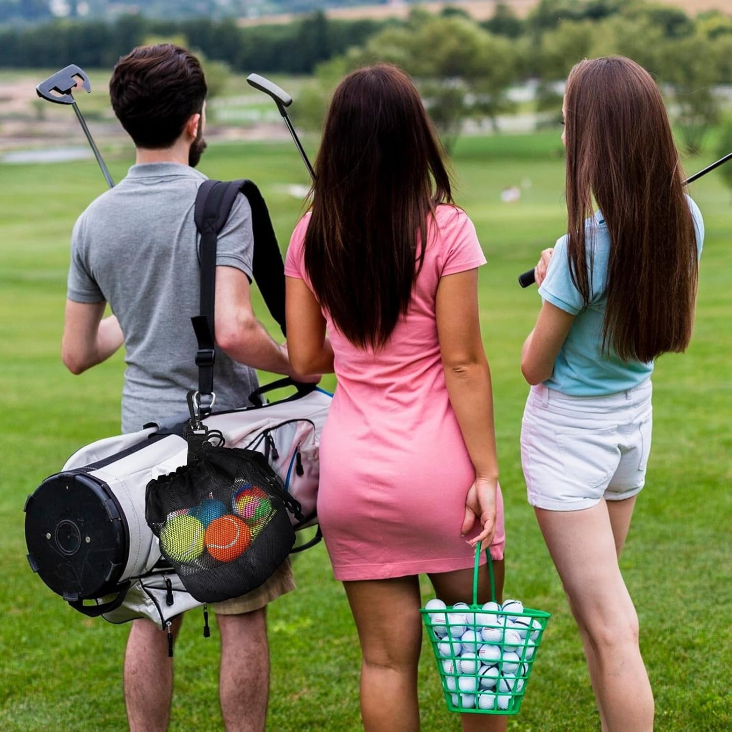 3 PCS Golf Ball Shag Bag, Nylon Shag Bag for Golf Balls, Black Mesh Storage Pouch, Drawstring Ball Pouch for Storing Balls