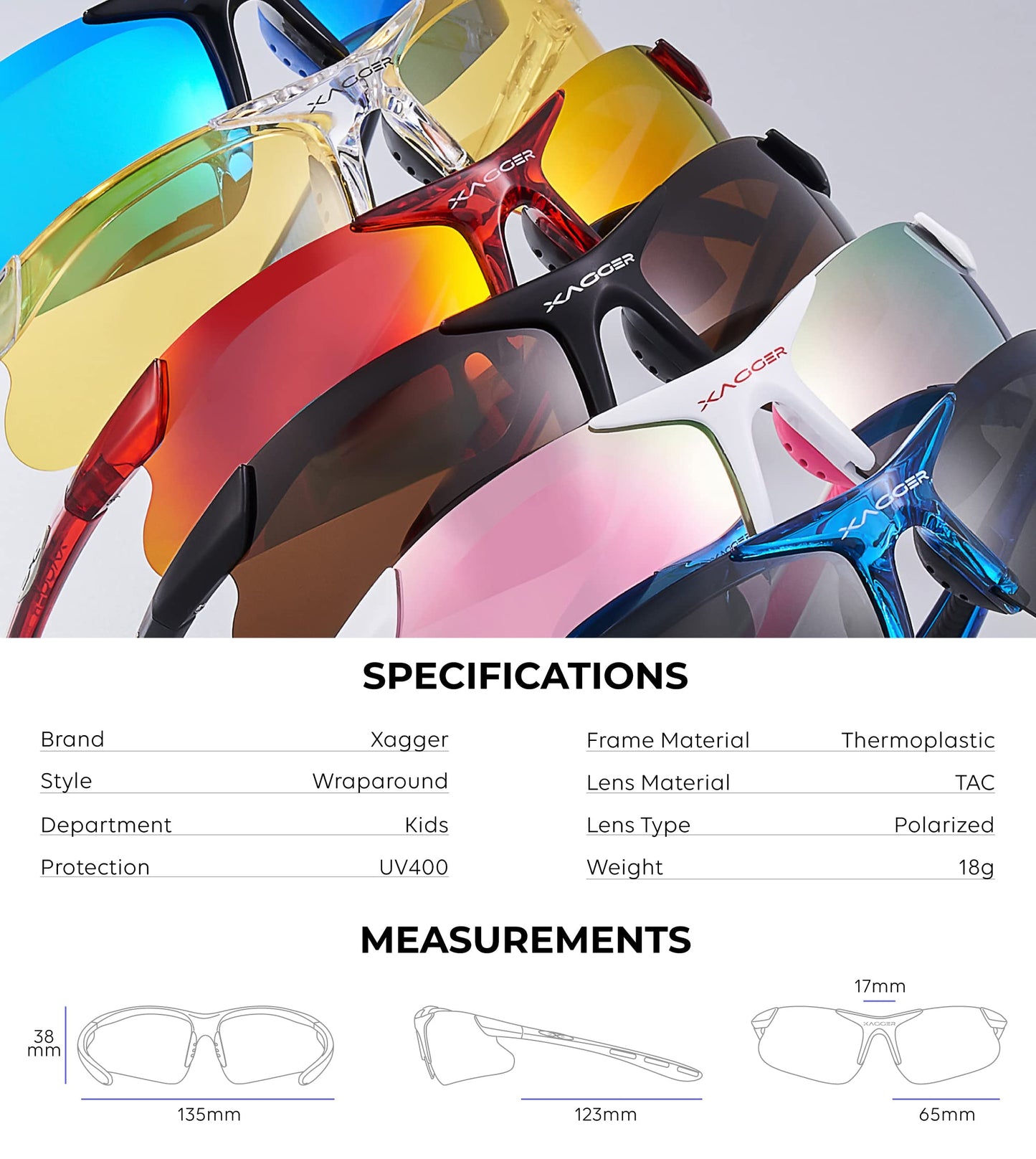 Xagger Kids Youth Polarized Sports Sunglasses for Boys Girls Baseball Softball Glasses TR90 Frame