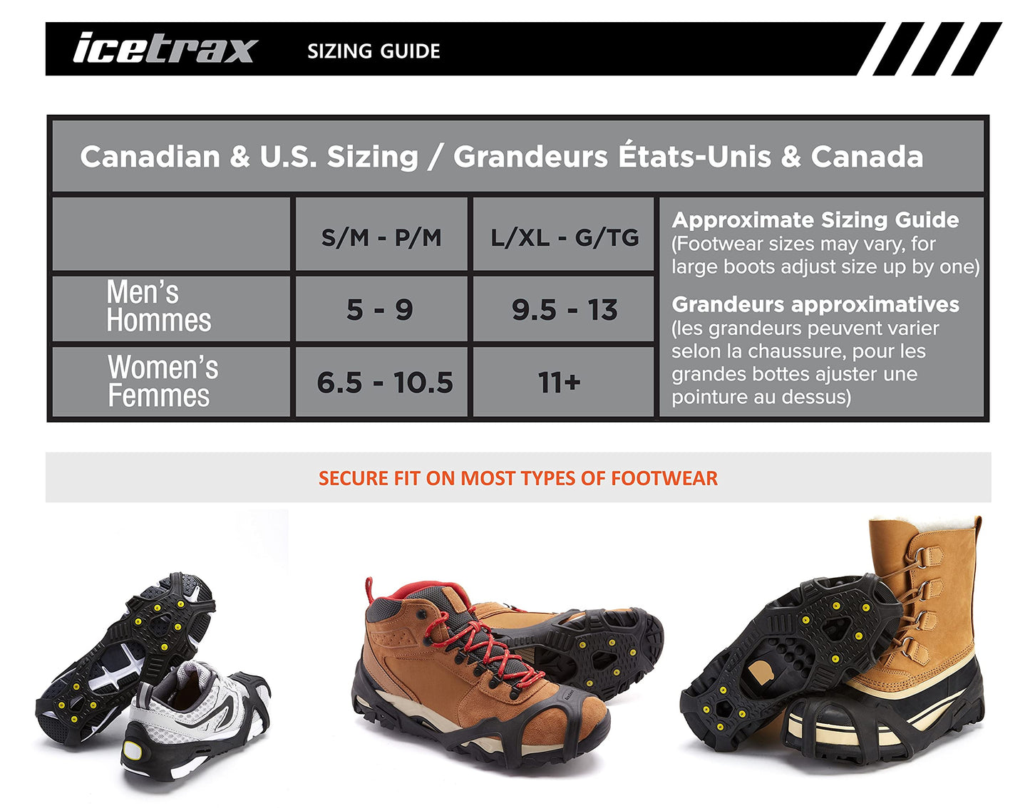 ICETRAX V3 Tungsten Crampons, Ice Cleats for Snow and Ice, Non-Slip Shoe Grippers with Reflective Heel S/M (Men: 5-9/ Women: 6.5-10.5)