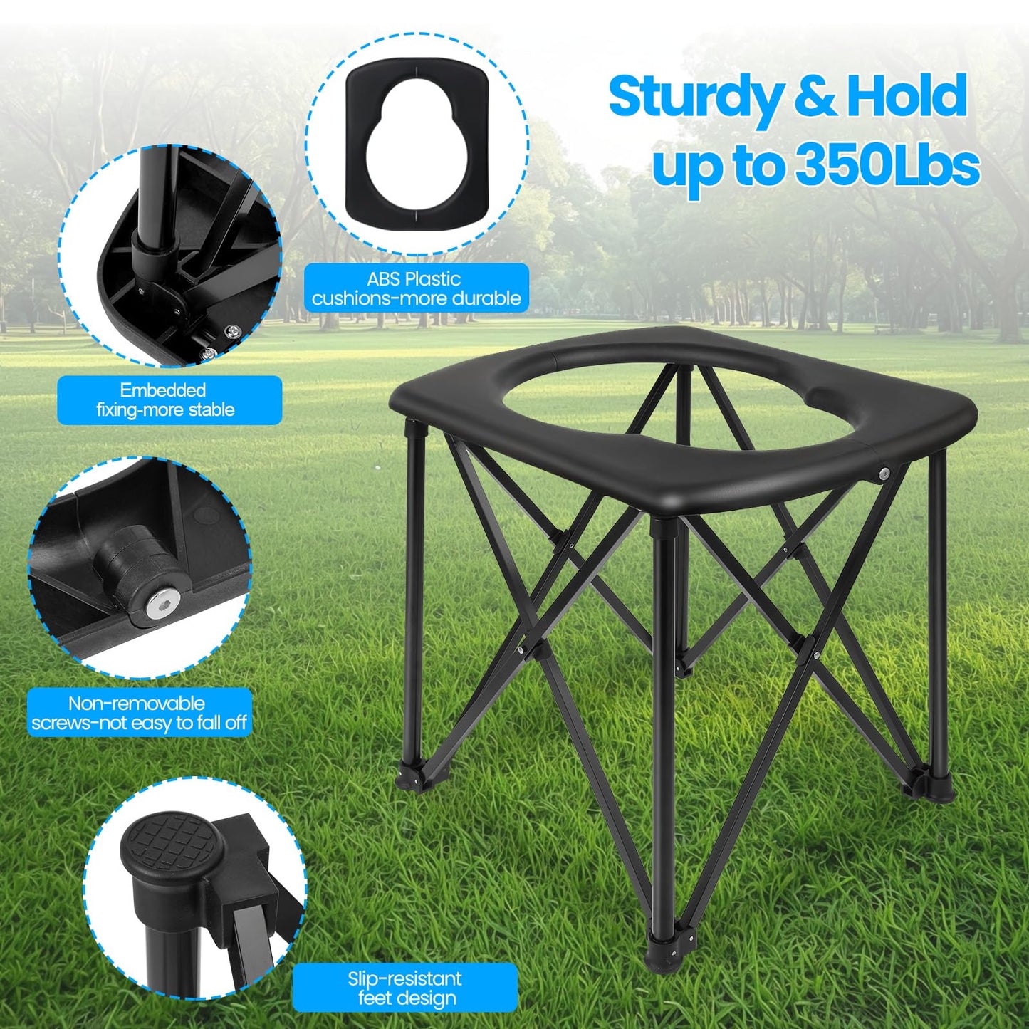 15.6'' Portable Toilet for Camping, Ultralight Foldable Camping Toilet 2-Second Setup, 350LBS Portable Potty for Adults, Compact for Camping, Hiking, RV Travel, Trucker, Fishing, Beach, Outdoor Use