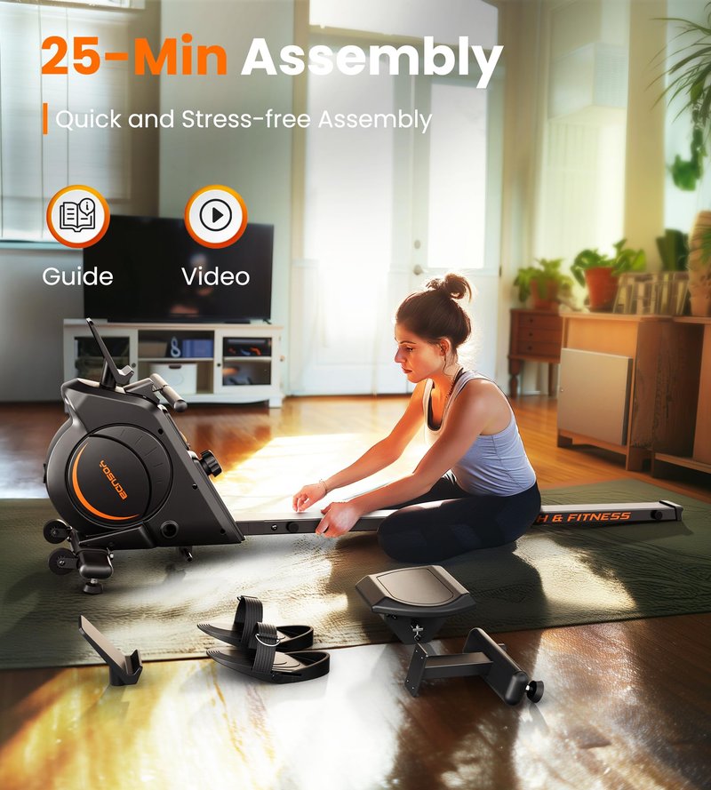 YOSUDA Rowing Machine for Home, Magnetic Rower Machine for Beginners to Athletes, Use with Resistance Adjustment Function, Bluetooth, App Supported, LCD Monitor, and Comfortable Seat Cushion