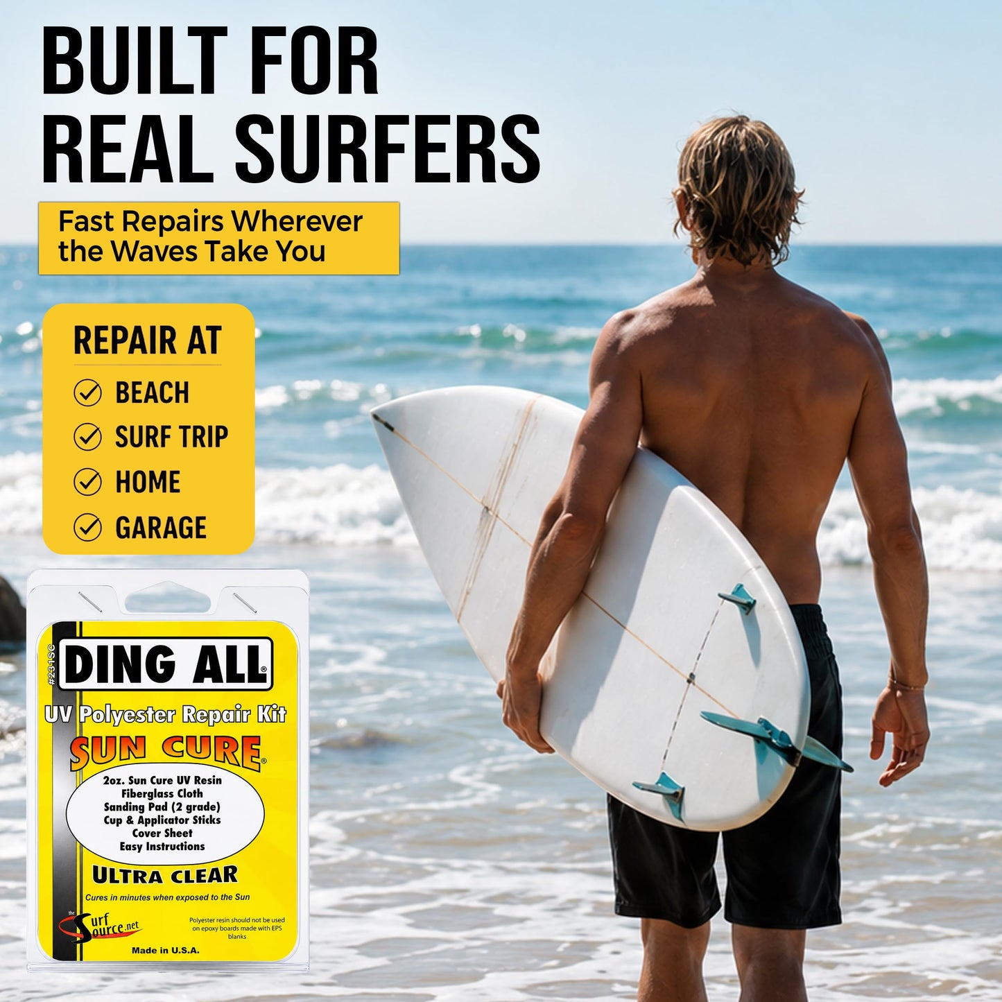 Ding All Sun Cure Surfboard Fiberglass Resin Repair Kit for Surfboard Wax