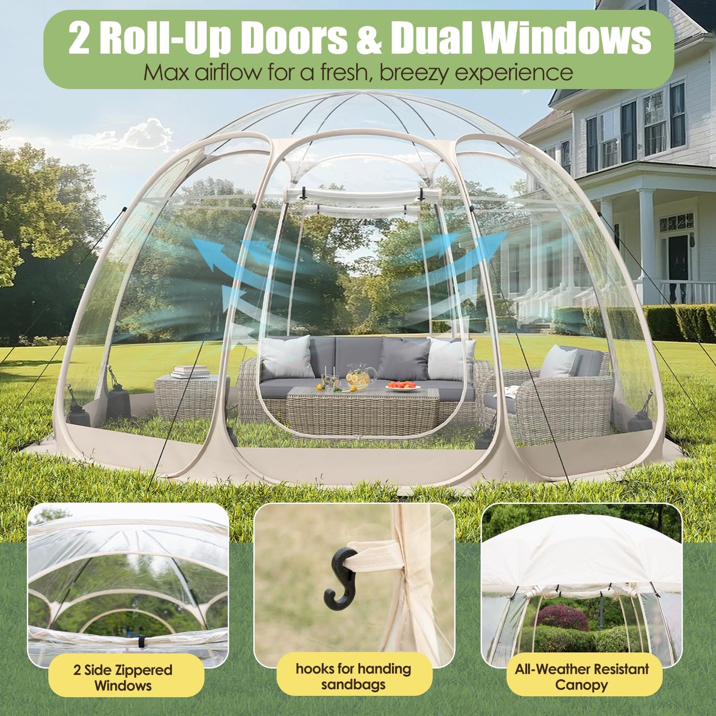 14 Person Bubble Tent with Waterproof Roof & Vent Windows – 12ft Camping Shelters,Outdoor Garden Dome Igloo with 0.15mm Thick Clear PVC, 540° Transparent camping screen room for Patio, Party, Backyard