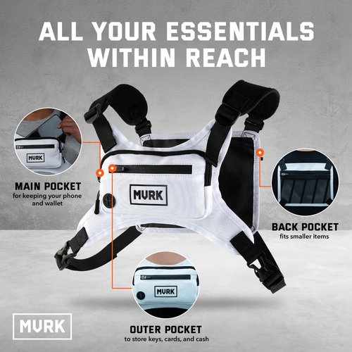 MVRK Water Resistant Chest Pack - Minimalist Running Vest for Workouts, Running Phone Holder with Extra Storage, Lightweight Running Pack, Running Backpack (Off-White)