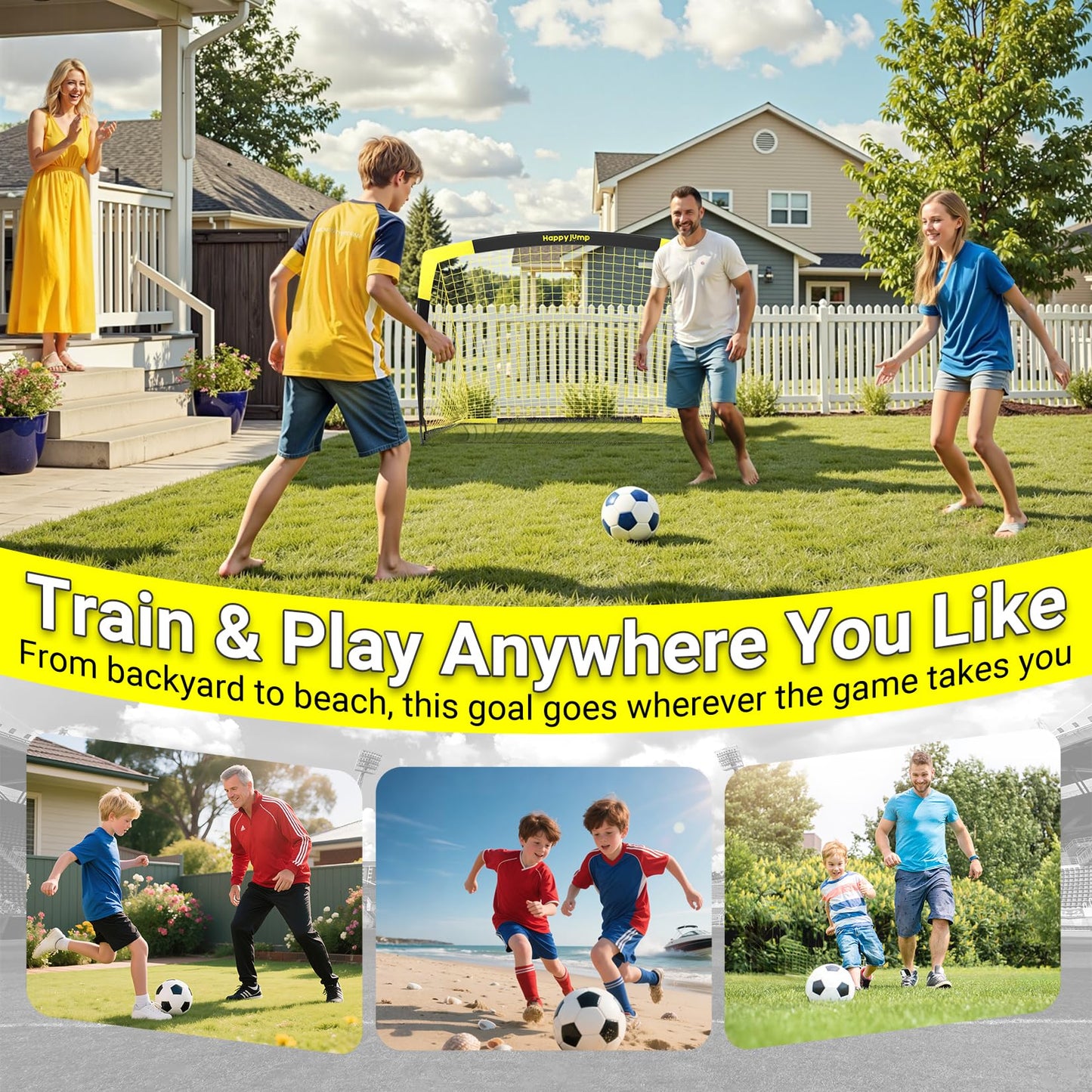 Happy Jump Soccer Goal Pop Up Foldable Soccer Net for Backyard, 2 Set (5X3.6 FT, 2 Set)