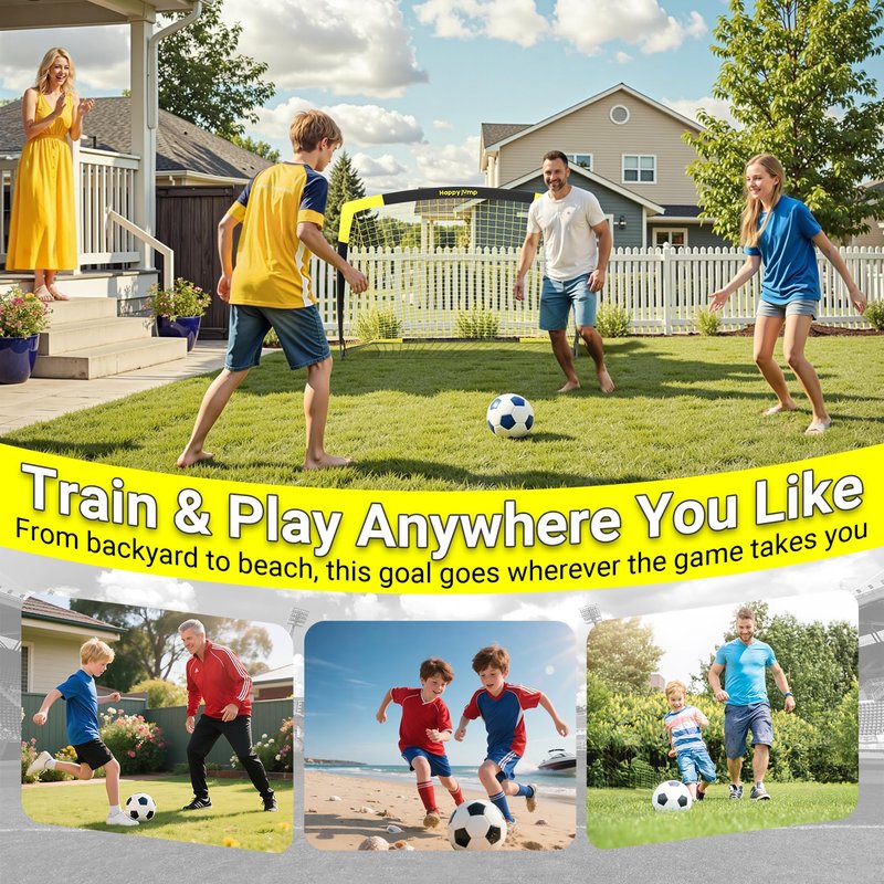 Happy Jump Soccer Goal Pop Up Foldable Soccer Net for Backyard, 2 Set (5X3.6 FT, 2 Set)