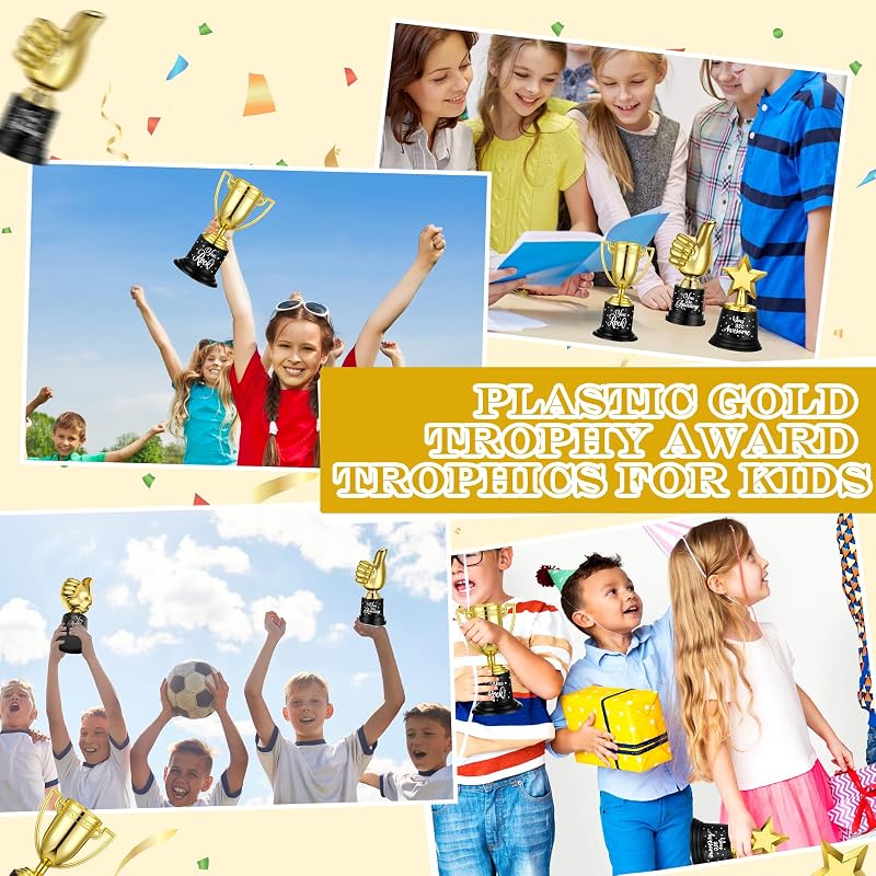 Bulk 36 Pack Gold Trophy Awards - 3 Styles, 4.6-5 Inch Plastic Trophies