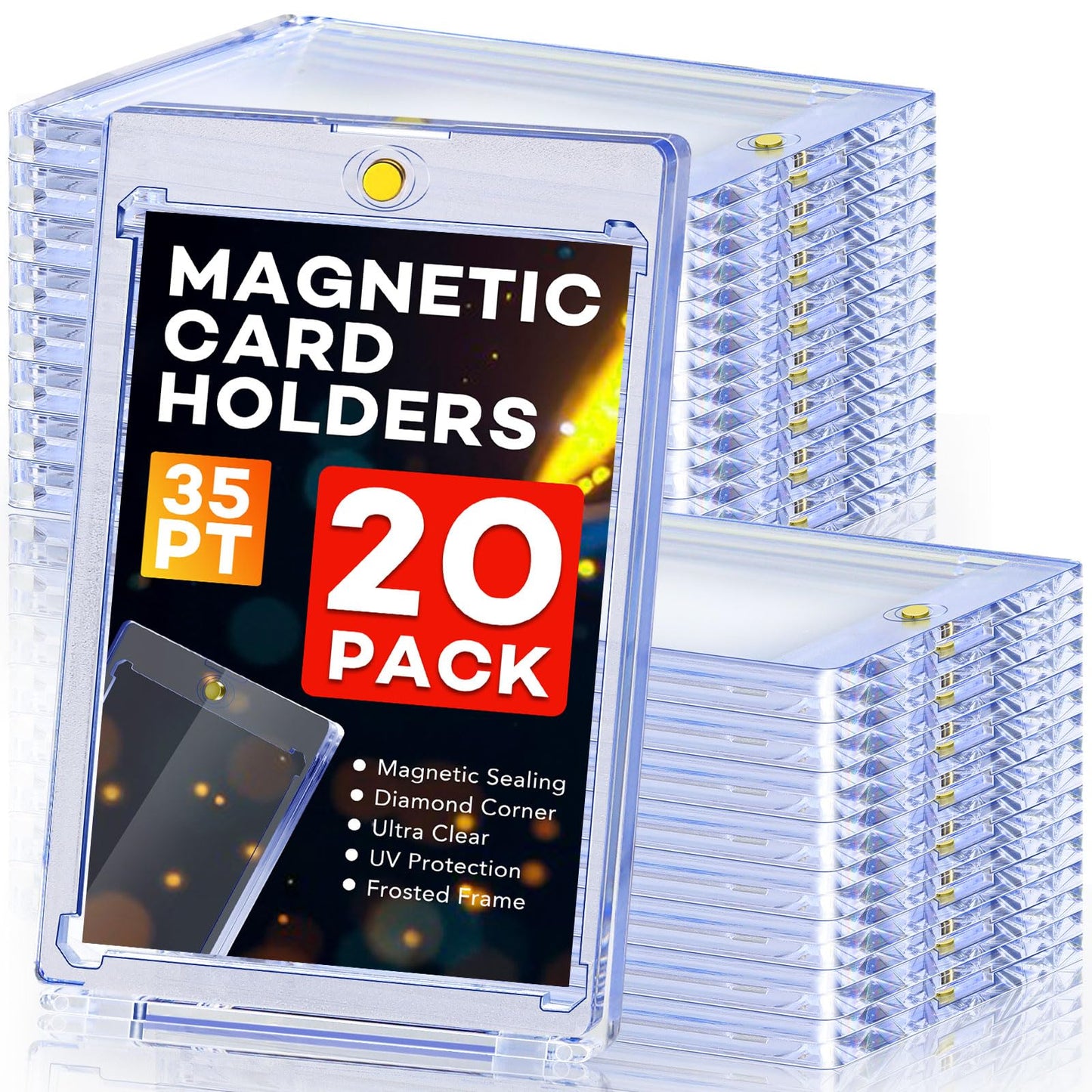 20 PCS Magnetic Card Holder, 35pt One Touch Card Holder for Baseball Cards,U-V Protection Hard Plastic Magnetic Card Case,Cards Holder for Sports Cards, Trading Card Display, Game Card Protector