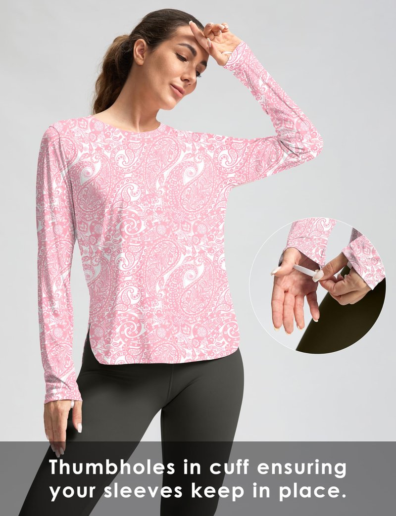 Women's Sun Shirts UPF 50+ Long Sleeve UV Protection Shirt Lightweight Quick Dry Workout Hiking Tops for Women(Crystal Pink,XXL)