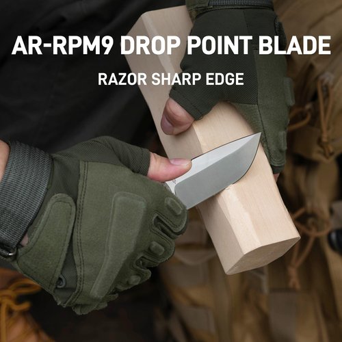 CJRB Mutt Fixed Blade Knife with Sheath, 3.18" AR-RPM9 Steel Blade with Micarta Handle Camping Hiking Survival Knife for Men Women, J1958 Green