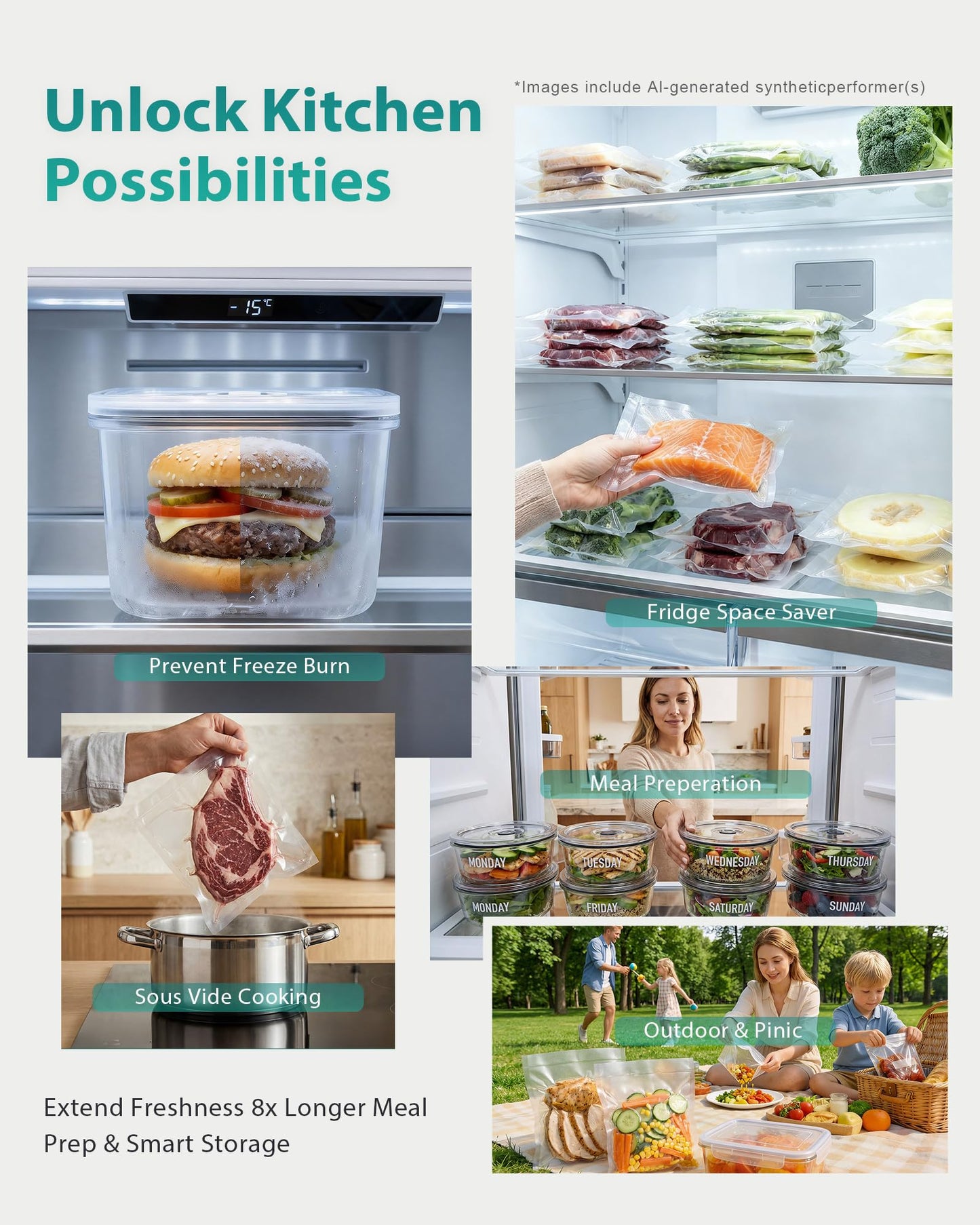 Vacuum Sealer for Food, 90kPa Auto Lock Food Sealer Machine, with Bag Rolls