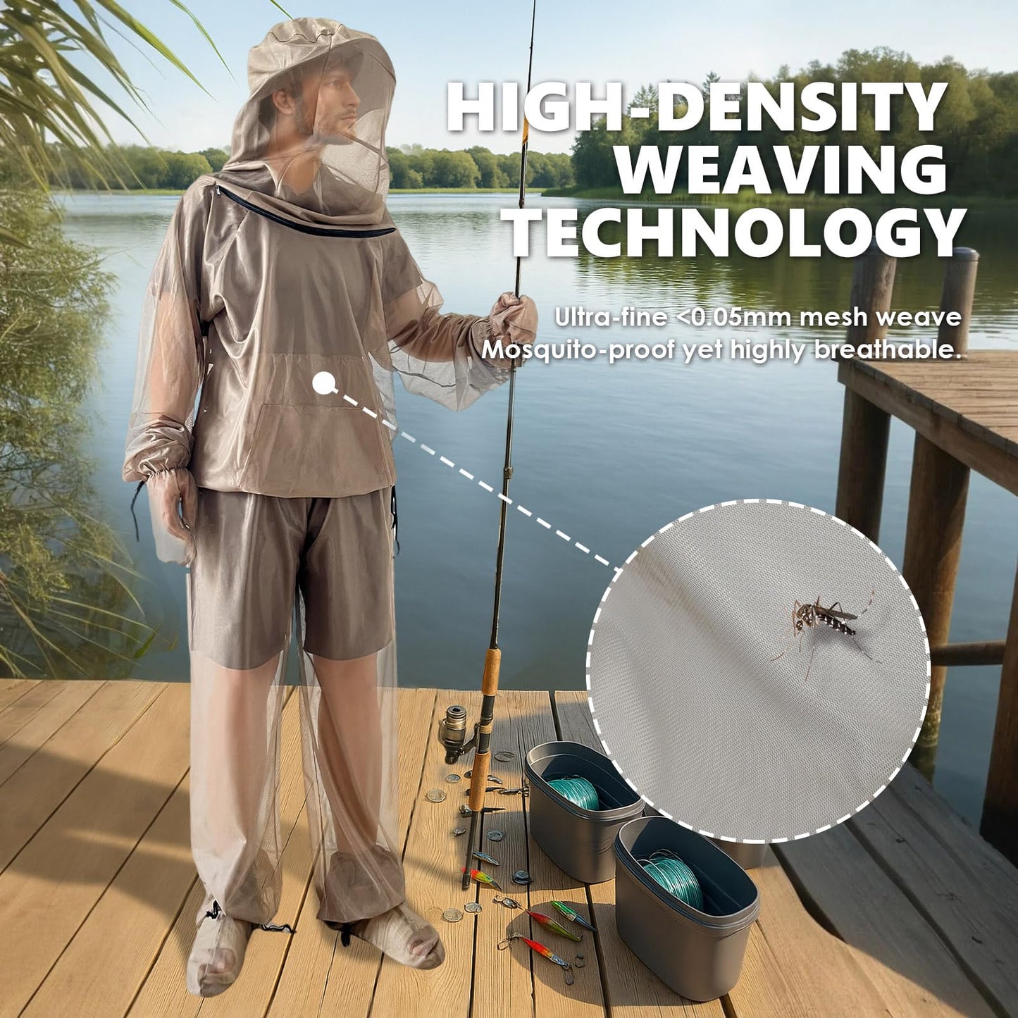 IC ICLOVER Mosquito Jacket, Bug Jacket with Hood, Pants, Mitts & Socks for Men Women, Mosquito Net Suits for Gardening Fishing Outdoor Full Body Protection from Bugs Fly Insets No-See-Ums (L-XL)