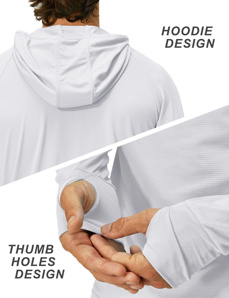 Mens UPF 50+ Long Sleeve Sun Protection Hoodie Swim Shirts Rash Guard for Men UV Protection Fishing Clothing SPF Shirts Light Grey
