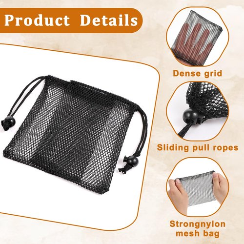 Lnngub 12 Pcs Small Mesh Bags,6x4 Inch Black Mesh Bags Drawstring Black Mini Nylon Net with Drawstrings for Storage Small Items