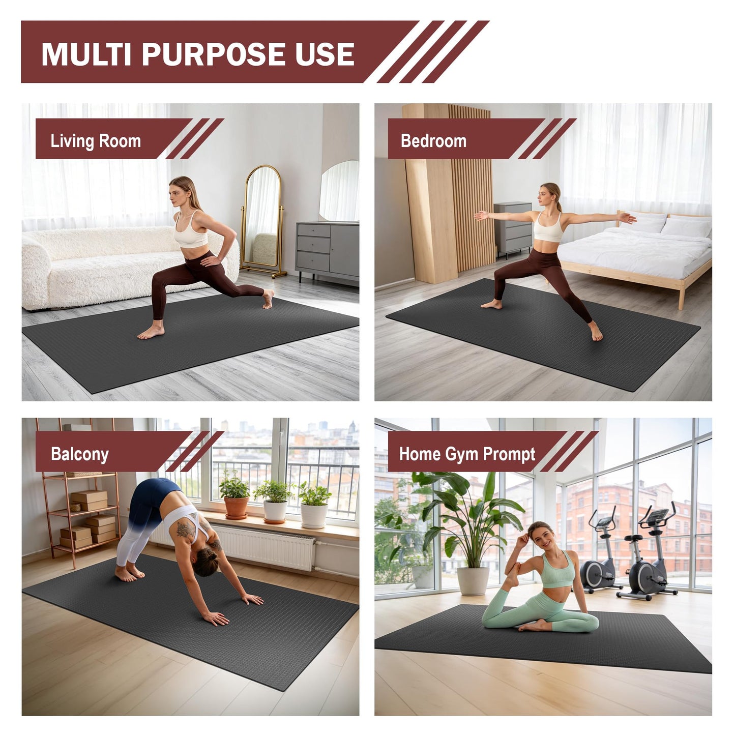 Stepwaver Extra Large Exercise Mat, 6'x4' (6mm) Thick Workout Mat for Home Gym & Garage Flooring, Shoe-Friendly, Non-Slip, Ultra Durable, Thick Large Workout Mats for Home Workouts